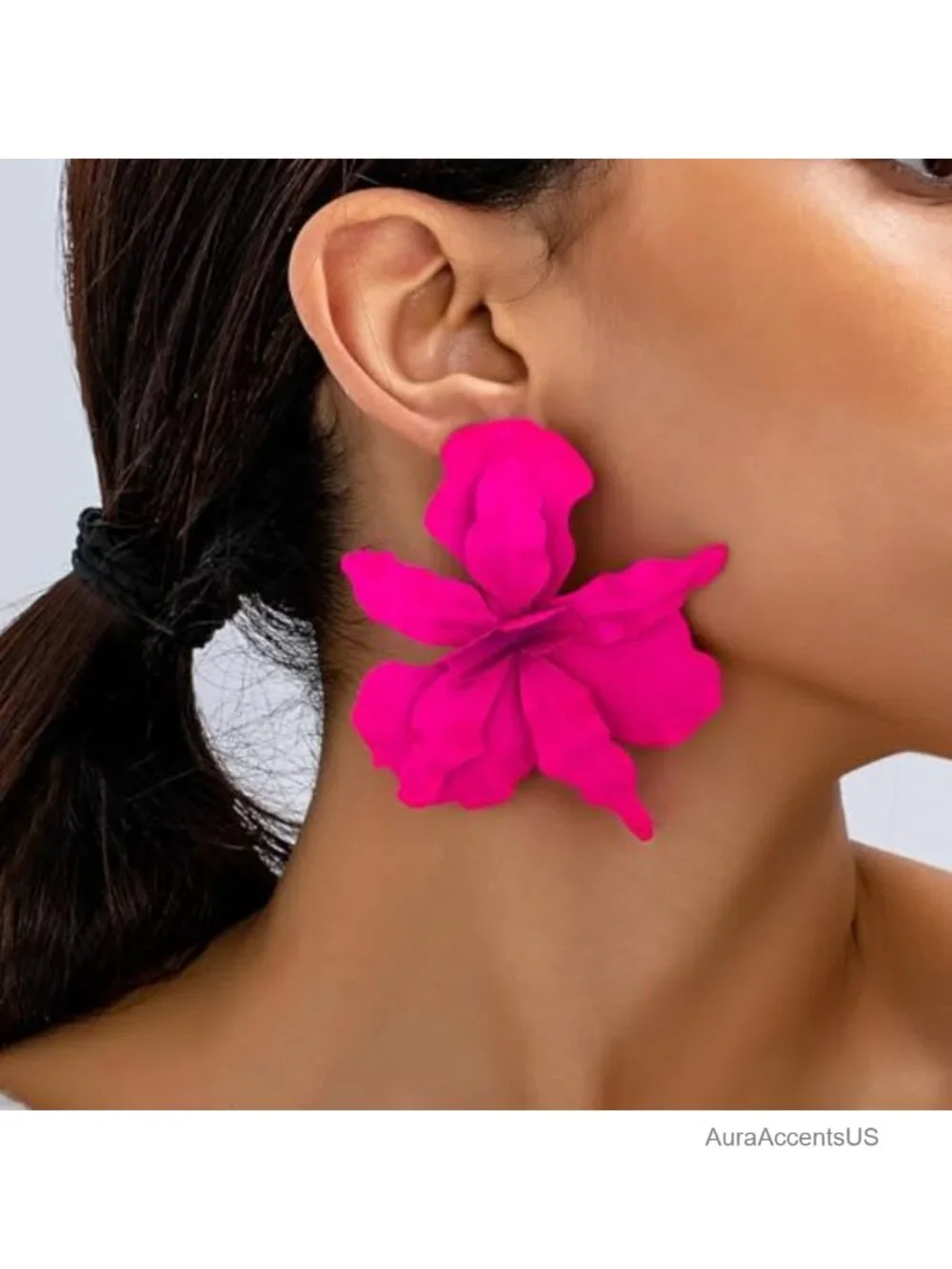 Pink Flower Dangle Drop Earrings for Women, Brass Lever Back, Spring Statement